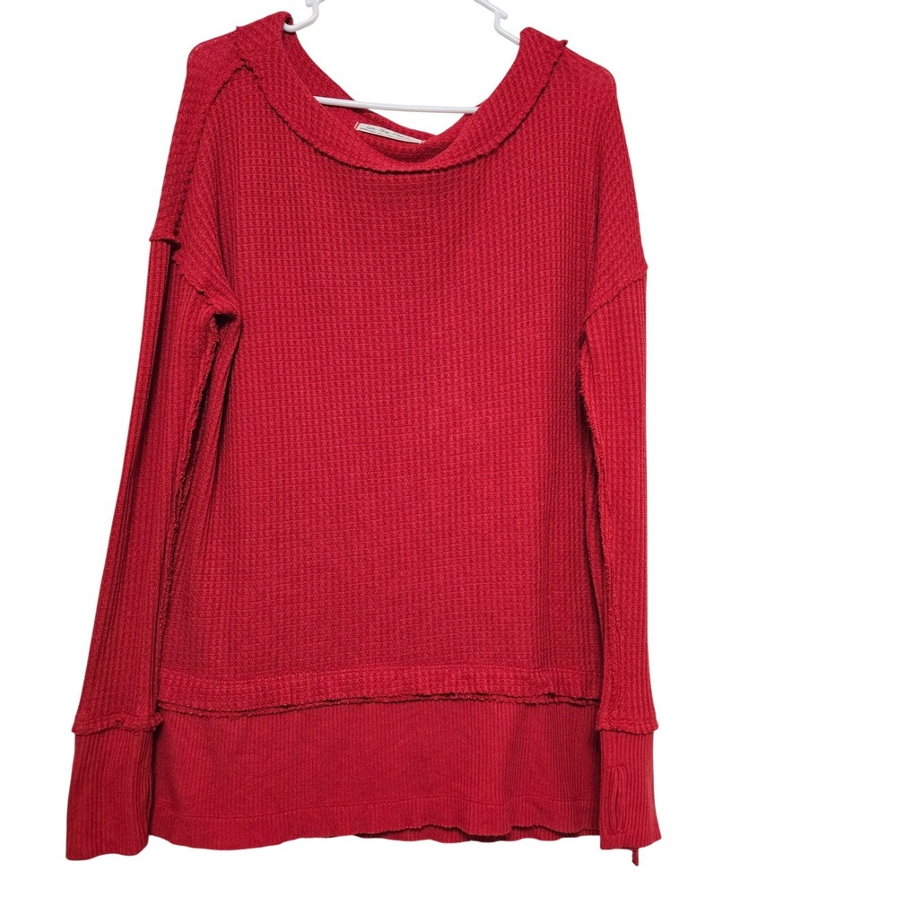 Free People We The Free North Shore Thermal Top Phoenix Red XS Boho Cozy Slouchy - Picture 2 of 12